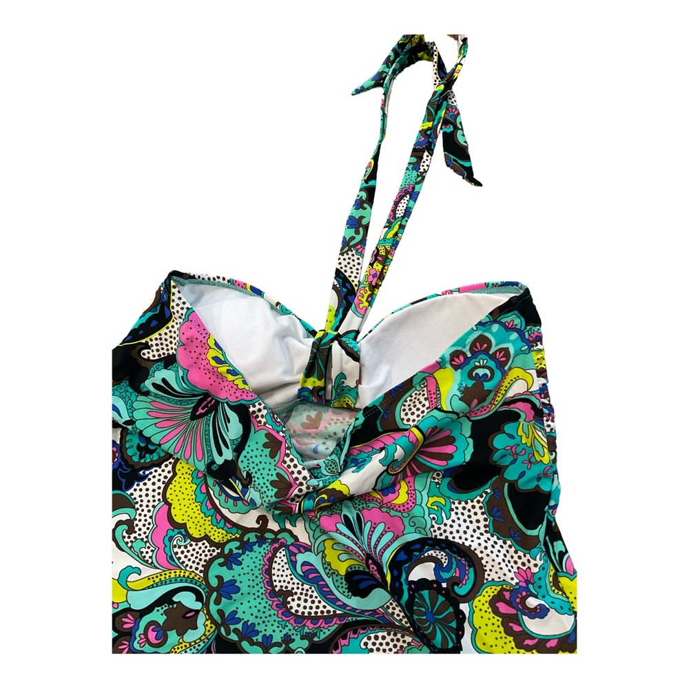 Paisley Halter Tankini Swim Top Size 16 Blue Pink Tropical Print Bandeau - Picture 5 of 10